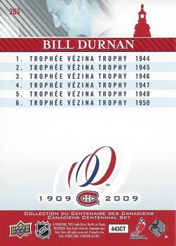 2008-09 Upper Deck Montreal Canadiens Centennial #263 Bill Durnan Back