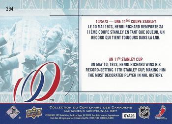 2008-09 Upper Deck Montreal Canadiens Centennial #294 Henri Richard Back