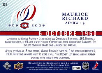 2008-09 Upper Deck Montreal Canadiens Centennial #278 Maurice Richard Back