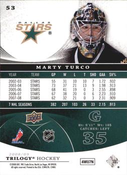 2008-09 Upper Deck Trilogy #53 Marty Turco Back