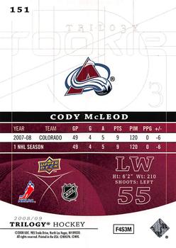 2008-09 Upper Deck Trilogy #151 Cody McLeod Back