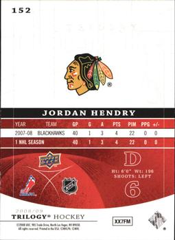 2008-09 Upper Deck Trilogy #152 Jordan Hendry Back