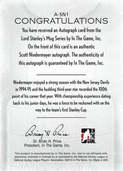 2013-14 In The Game Lord Stanley's Mug - Autographs #A-SN1 Scott Niedermayer Back