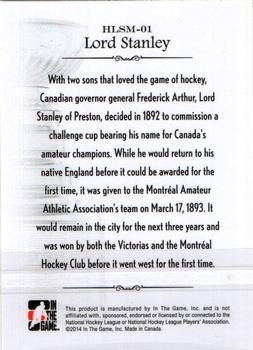 2013-14 In The Game Lord Stanley's Mug - History of Lord Stanley's Mug #HLSM-01 Lord Stanley Back