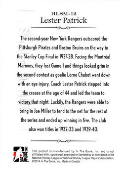 2013-14 In The Game Lord Stanley's Mug - History of Lord Stanley's Mug #HLSM-12 Lester Patrick Back