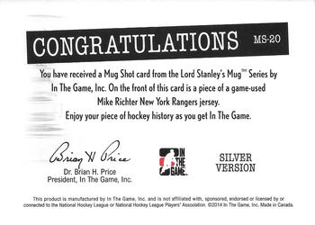 2013-14 In The Game Lord Stanley's Mug - Mug Shots Jerseys #MS-20 Mike Richter Back
