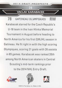 2014 In The Game Draft Prospects #28 Vaclav Karabacek Back
