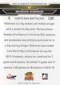 2014 In The Game Draft Prospects #47 Brandon Robinson Back