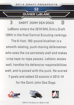 2014 In The Game Draft Prospects #53 Olivier LeBlanc Back