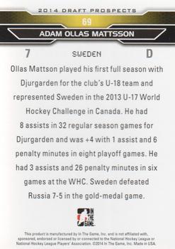 2014 In The Game Draft Prospects #69 Adam Ollas Mattsson Back