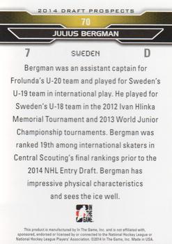 2014 In The Game Draft Prospects #70 Julius Bergman Back