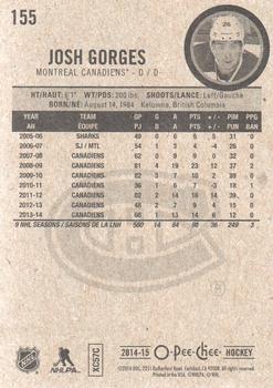 2014-15 O-Pee-Chee #155 Josh Gorges Back
