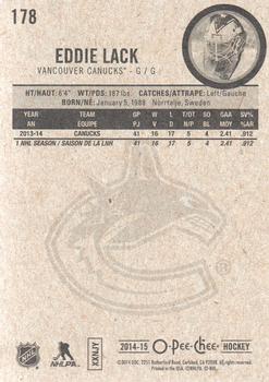 2014-15 O-Pee-Chee #178 Eddie Lack Back