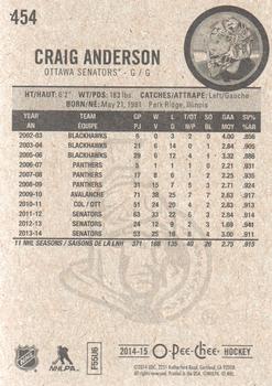 2014-15 O-Pee-Chee #454 Craig Anderson Back