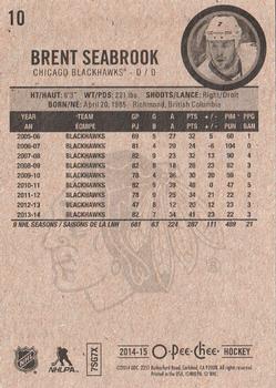 2014-15 O-Pee-Chee #10 Brent Seabrook Back