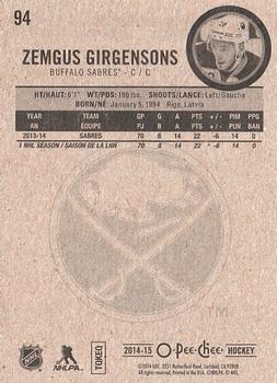 2014-15 O-Pee-Chee #94 Zemgus Girgensons Back