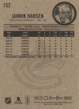 2014-15 O-Pee-Chee #152 Jannik Hansen Back