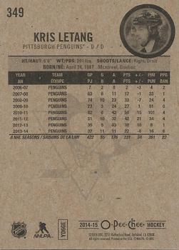 2014-15 O-Pee-Chee #349 Kris Letang Back