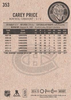2014-15 O-Pee-Chee #353 Carey Price Back