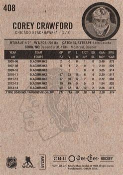 2014-15 O-Pee-Chee #408 Corey Crawford Back