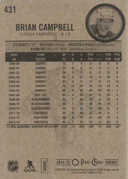 2014-15 O-Pee-Chee #431 Brian Campbell Back