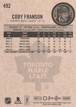2014-15 O-Pee-Chee #492 Cody Franson Back