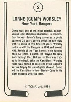 1981-82 TCMA #2 Lorne (Gump) Worsley Back