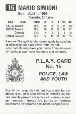 1984-85 Moncton Golden Flames (AHL) Police #15 Mario Simioni Back