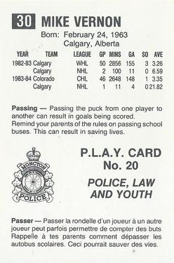 1984-85 Moncton Golden Flames (AHL) Police #20 Mike Vernon Back