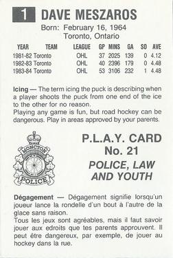 1984-85 Moncton Golden Flames (AHL) Police #21 Dave Meszaros Back