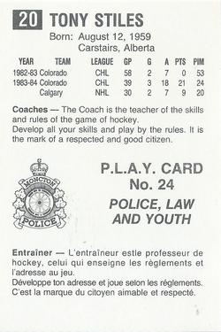 1984-85 Moncton Golden Flames (AHL) Police #23 Tony Stiles Back