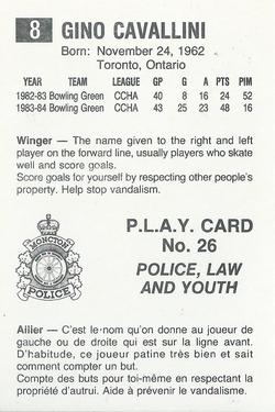 1984-85 Moncton Golden Flames (AHL) Police #26 Gino Cavallini Back