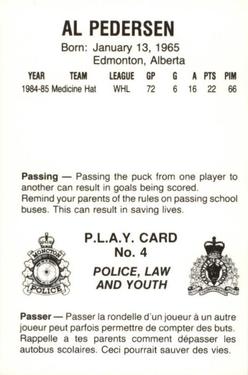 1985-86 Moncton Golden Flames (AHL) Police #4 Allen Pedersen Back
