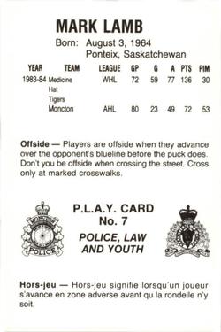 1985-86 Moncton Golden Flames (AHL) Police #7 Mark Lamb Back