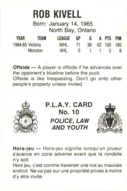 1985-86 Moncton Golden Flames (AHL) Police #10 Rob Kivell Back