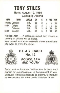 1985-86 Moncton Golden Flames (AHL) Police #12 Tony Stiles Back