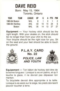 1985-86 Moncton Golden Flames (AHL) Police #22 Dave Reid Back