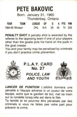 1985-86 Moncton Golden Flames (AHL) Police #27 Peter Bakovic Back