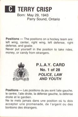 1986-87 Moncton Golden Flames (AHL) Police #1 Terry Crisp Back
