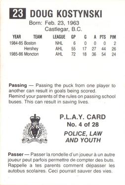 1986-87 Moncton Golden Flames (AHL) Police #4 Doug Kostynski Back