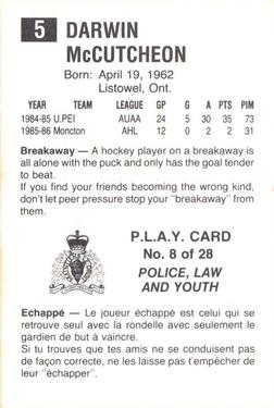 1986-87 Moncton Golden Flames (AHL) Police #8 Darwin McCutcheon Back