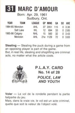 1986-87 Moncton Golden Flames (AHL) Police #14 Marc D'Amour Back