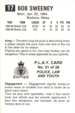 1986-87 Moncton Golden Flames (AHL) Police #21 Bob Sweeney Back