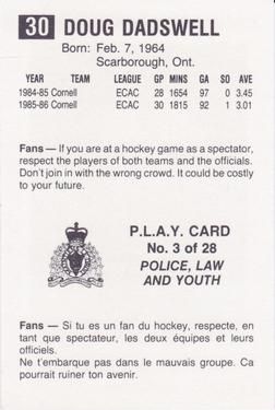 1986-87 Moncton Golden Flames (AHL) Police #3 Doug Dadswell Back
