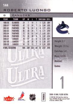 2009-10 Ultra #144 Roberto Luongo Back