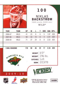 2009-10 Upper Deck Victory #100 Niklas Backstrom Back