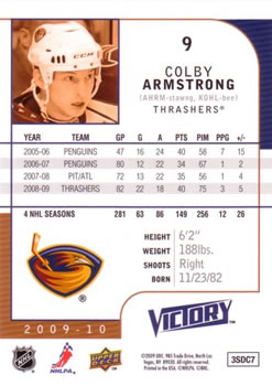 2009-10 Upper Deck Victory #9 Colby Armstrong Back