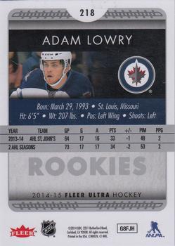 2014-15 Ultra #RR218 Adam Lowry  Back
