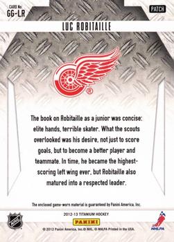 2012-13 Panini Rookie Anthology - Titanium Game-worn Gear Patch #GG-LR Luc Robitaille Back