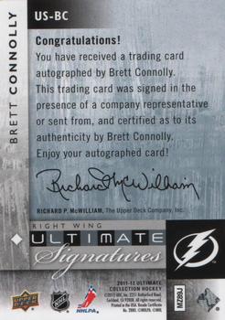 2011-12 Upper Deck Ultimate Collection - Ultimate Signatures #US-BC Brett Connolly Back